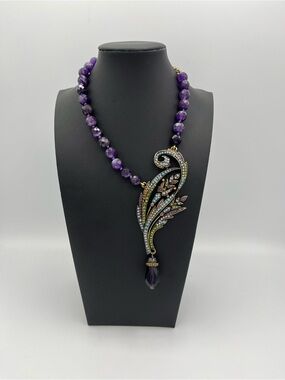 Heidi Daus Purple Amethyst Beaded Necklace with Multicolor Crystal Pendant